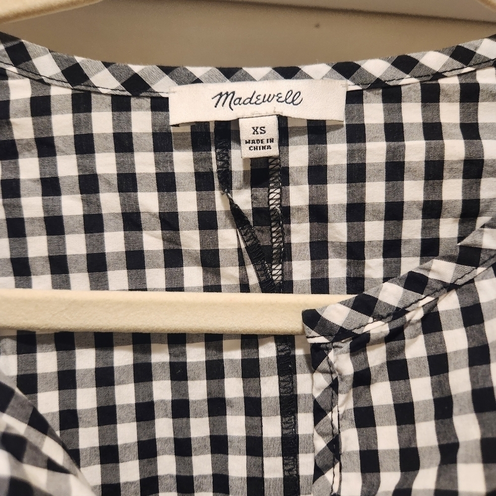 MADEWELL black and white gingham embroidered detail top with waist tie - Picture 4 of 15
